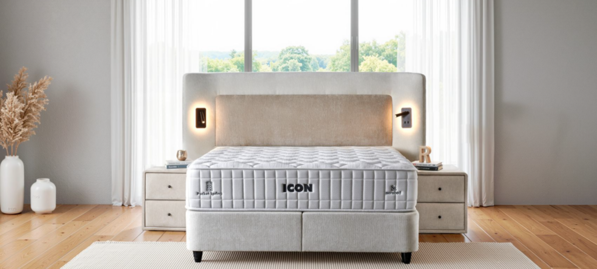 Icon Çift Kişilik Yatak Baza Başlık Seti