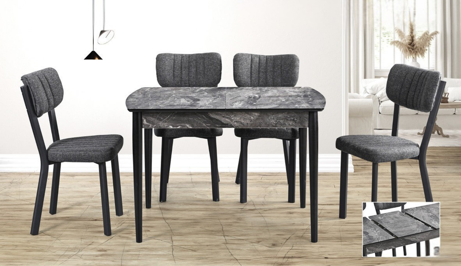 Nova Siyah Mermer Masa & Ceyda Sandalye Takımı